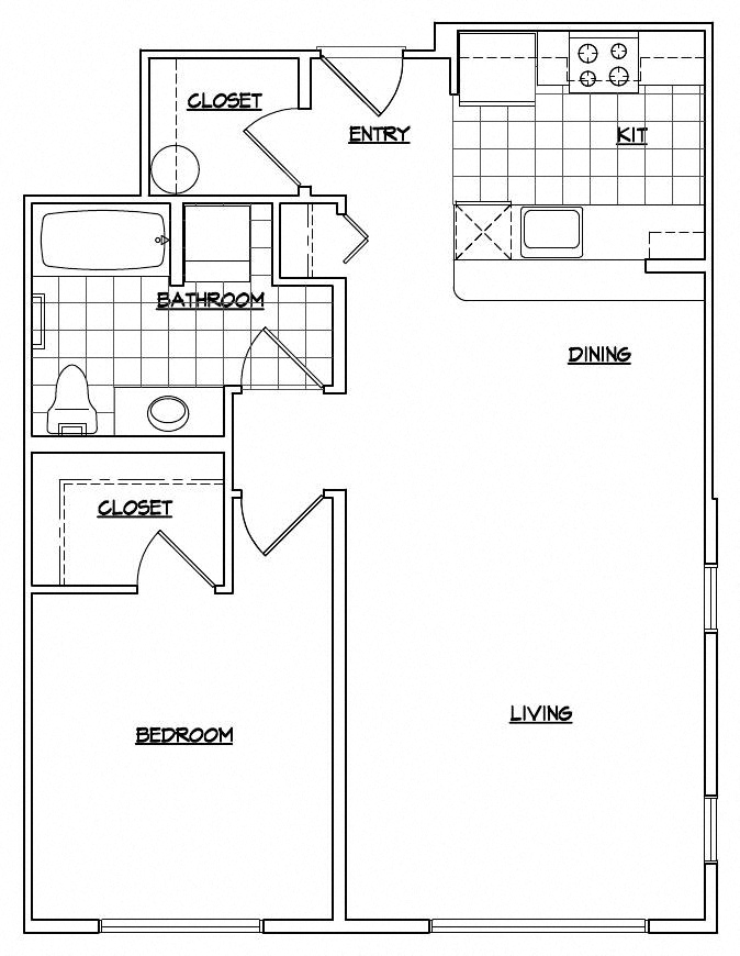 Floor plan for 1 bed, 1 bath, 810 sqft